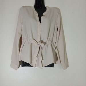 Timing Cream Tie-Waist Button Down Blouse